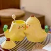 Kubki kawaii 2pc para bananowa filiżanka żółty śmieszny ceramiczny kubek z pokrywką kawa śniadaniowa dla dziewczyny urodzinowy prezent herbaty woda herbaciana