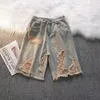 Shorts masculinos boy boy menino y2k harajuku hip hop desenho animado bordado gráfico bordado de jea