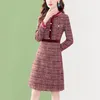 Robes décontractées Evnisi Vintage Tweed Robe diamants d'hiver Ruffle Wine élégant Plaid en laine en laine en laine de laine 2024 automne