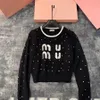 Women color block long sleeve diamonds shinny bling terry cloth letter embroidery knitted short desinger sweater SMLXL