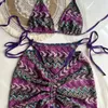 Crochet Flower Bikinis Fashion Three Piece Set Swimwear Cover Up Beach Dress Swimsuit for Women