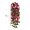 Fleurs décoratives belles simulation mur suspendu balcon jardin plante décoration maison fausse vigne rose rose fleur