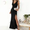 Lässige Kleider eleganter Cocktailabend für Frauen 2024 Sommer ärmellose V-Ausschnitt Partykleid sexy High Slit Maxi Vestido Feminino