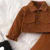 Kläder sätter 0-2-åriga födda babyflickor Autumn och vinterbrun långärmad cardigan lapel jacka båge pants mode kostym