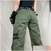 Frauen Jeans Damen Y2K Grunge Grüne Reißverschluss Verband Low Taille Cargo Hosen Gothic Punk Baggy Retro Kawaii Hosen Frauen koreanische Schweiß Dhqyk