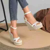 Zapatos de vestir elegantes sandalias de cuña de evasión para mujer con correa de tobillo y tacones de plataforma para vacaciones de verano y aspecto de moda