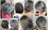 Wig gris courte avec frange de rideau Bob Perruques gris en argent en couches pour femmes Pixie Lace Wigs Pixie Cut Wig Wig Real Human Hair Wigs avec Utilisation quotidienne de 14 jours 4x4 Lace