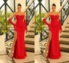 Rot plus elegante Größe Meerjungfrau Abendkleider lang für Frauen Schatz Satin High Side Split Sweep Train Festzugsgeburtstagsfeier -Kleider Abschlussball Kleid formelle Verschleiß ohne Mal