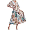 Robes décontractées Boho Floral Maxi Robe V Neck manches longues Femmes Business One-Piece Women's Robe