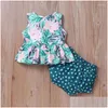 Conjuntos de roupas Roupas meninas de menina Conjunto de verão 2 PCs Lotus Tops sem mangas DOT Briefs casual boho infantil 0-18m entrega de gotas