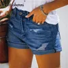 Vrouwen mode gescheurd met hoge taille opgerolde denim shorts vintage gat zomer casual pocket short jeans dames broek 240407