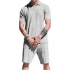 Herren-Trailsuiten 2024 Sommer Herren Zwei-Stück-Sets Casual Solid Color Lose Short Sleeve Turndown Kragen Tops und Shorts Anzüge Männer Freizeit Freizeit