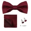 Bow Ties Bow set 3-piece solid color mens bow pocket square shirt cufflinks necklace bow business wedding decoration tieC240407