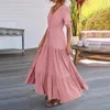 Вечеринка платья с твердым цветом элегантное макси с плиссированной детализацией v вырез на летних пляжах для летних пляжных каникул