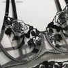 Set sexy Aduloty Womens biancheria intima sexy Black Flower Gonna ricamato ricamato Gonna a quattro pezzi in maglia sottile Bragera seducente set di reggiseno seducente L2447