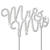 Forniture per feste Mr e Mrs Wedding Cake Topper Sign di strass di cristallo scintillante per decorazione di anniversario in metallo argento premium