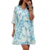 Party Dresses Vacation Mini Dress Floral Print V Neck With Loce-Up Belt Ruffle Patchwork Three Quarter Sleeve A-Line For Women