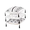 Kissen schwarz -weiße geometrische Streifenquasten/Haar Ball Dekoration Weiche Samtdeckel Kissenbezug Dekor für Sofa Wohnzimmer