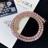 GRA Brilliant Cut 6.5mm Round Moissanite Tennis Necklace Pink Color Diamond Link Chain for Women Men