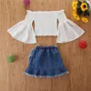 Meisje jurken peuter babymeisjes mode off-the-shoulder tops tee denim ruches rokken outfits kleding 4t