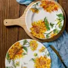 Plates Irregularity Plate Household Ceramic Creative Western Tableware Nordic Style Dishes Sunflower Pattern Decoration