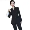 Kvinnors tvådelade byxor Kvinnor Fashion 2-stycken Set Formal Red and Black Jacket+Pants Set Flare Trousers Fe Office Womens Workwear S-4XLC240407