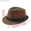 Ampia brim Hats Bucket Fedora for Men Women UNISEX 1920 Gangster con bande nere Decorazioni Accessorio a colori solidi YQ240407