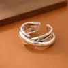 Clusterringe 925 Sterlingsilber für Frauen Einfacher minimalistischer Retro -Interware Open Finger Ring Fashion Band Frauen Bijoux Geschenk
