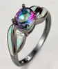 Wedding Rings Charm Female White Opal Stone Ring Trendy 14KT Black Gold Vintage Rainbow Round Zircon Engagement For Women1868600