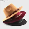 Chapeaux à bord large seau d'hiver Fedora Fedora Femens de jazz chaud Couleur solide vintage Unisexe Bowling Autumn Plain Felt Triangle YQ240407