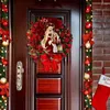 Decorative Flowers Christmas Wreath 11.8 Inches Lighted Bow Seasonal Ornament Decoration For Front Door Wall Fireplace Garden