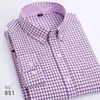 Mens Striped Plaid Oxford Spinning Casual Long Sleeve Shirt Comfortable Breathable Collar Button Design Slim Male Business Dress 240326