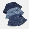 Brede rand hoeden emmer nieuwe mode opvouwbare visser hoed dames zomers katoen wassen denim bob hiphop gorros q240403