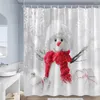 シャワーカーテンかわいい雪だるまクリスマスカーテン冬の白い雪だるまXmasボールギフト年壁ぶらぶら生地ホームバスルームの装飾セット