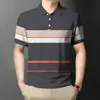 Summer Fashion Mens Polo Shirt Striped Print T Buttons Short Sleeve Vintage Clothing Oversized Streetwear Casual Golf Top 240403