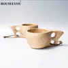 Tasses Saucers Finlande Kuksa tasse de café portable Handle de bois en caoutchouc Handle à deux trous Croche à corde