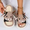 Tofflor Cartoon Cow Unisex Linen Par Spring Summer Slides Mule Men and Women Home Shoes Non-Slip Flip Flops för Four Seasons