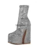 SURET Buty Seksowne styl Platforma Platforma Mid Calf Boots z krążeniem rhinestone Square Square Tose Chunky Super High Obcowanie niestandardowe kolory poślizgnięte na designie