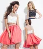 2015 Fashion nieuw ontwerp pure tule kralen pailletten twee stukken Aline Short Party Homecoming prom -jurken op maat gemaakte cap mouw 7072952