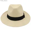 Wide Brim Hats Backet Men Women Str Panama Summer Fedora Sunhats Bow Band Party trilby Caps Outdoor Sombrero Travel Size US 7 1/4 UK L YQ240407