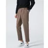 Men's Pants Fashion Simple Suit Slim Fit Elastic Cropped Solid Color Straight Pockets Button Trousers Casual Long