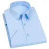Mens Dress Casual korte mouwen ijs zijden shirt wit blauw mannelijk shirt voor mannen sociaal merk bruiloftsfeest shirts topkwaliteit 240329