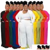 Kvinnor Tvåbitar byxor Casual Women Plus Size Tracksuits Fashion Sports Home Robe Coat Three Piece Passar Kläder stora storlekar för FEMA DHG6L