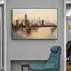 New York landschap zonsondergang 100% handgeschilderde muur kunst decor voor woonkamer abstract olieverfschilderij muur kunst textuur canvas schilderij