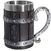 Canecas Viking Resina A aço inoxidável Caneca de cerveja de madeira copo de madeira de parede dupla que bebe bare de bares isolados de metal