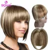 Human Hair Pony Clip in stompe geknipte rand boven het hoofd piekerige lucht knal zwart bruin blond 2 clips haar topper 8.5x7.5 cm 240403