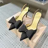 مضخات Mach Le Cadeau Bow Slingback Pumps مدببة بأصابع القدم الخنشة الكعب الكريستال الحرير على مساء الأحذية المسائية 9.5 سم مصممة فاخرة للنساء 35-42 مع صندوق