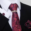 Bow Ties High Quality Tie Handkerchief Pocket Squares Cufflink Set Clip Necktie Male Wine Red Clothing Accessories