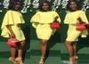 Mini 2018 Yellow Short Cocktail Prom Kleider mit Kap afrikanischer Scheide Vestido de Festa Abendkleider billig5165886