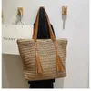 Sacs de plage Mesdames Automne Grass Woven Sac grande capacité Handmade Rangement Handled Rangement Coton et chanvre creux de chanvre